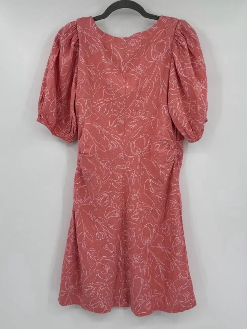 A New Day Womens Pink Floral Linen Blend Short Puff Sleeve Mini Sundress S 8 NWT - Picture 3 of 5